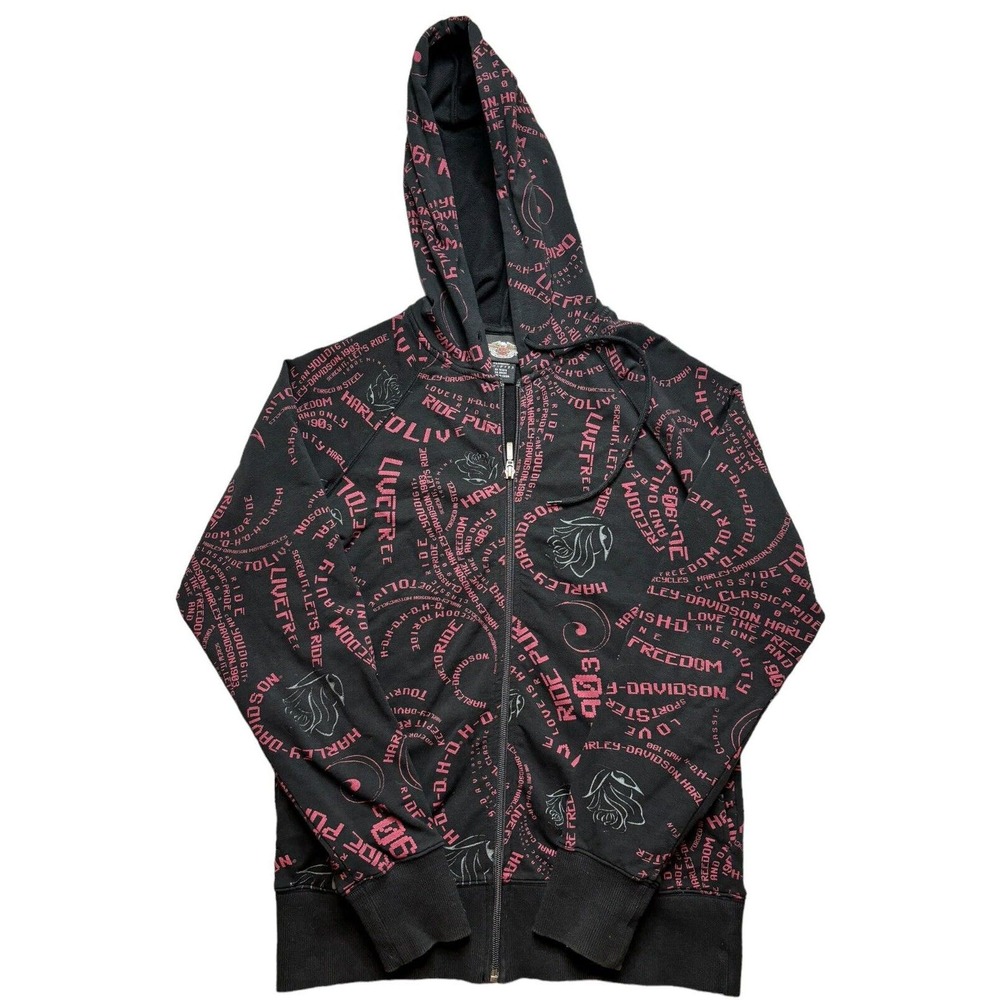 Harley Davidson Women's Size Medium Black Zip Front Hoodie Sweatshirt Biker